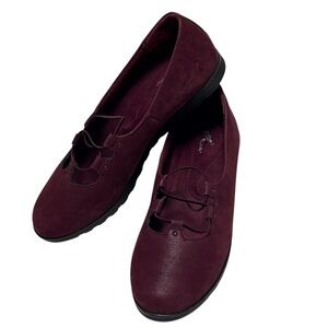 Easy Street Comfort Wave Women's 10W Ballet Flat Shoes Maroon Faux Suede Studded